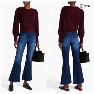 Frame Crop Flare Bootcut Jeans Womens 28 Blue Mid Rise Tailored Raw Hem Classic